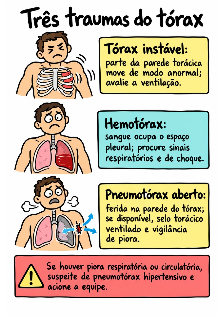Ficha comparando três situações de trauma torácico