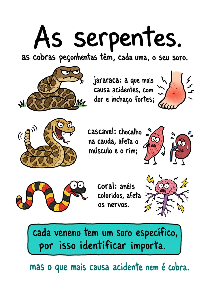 Ficha ilustrada de revisão sobre serpentes peçonhentas