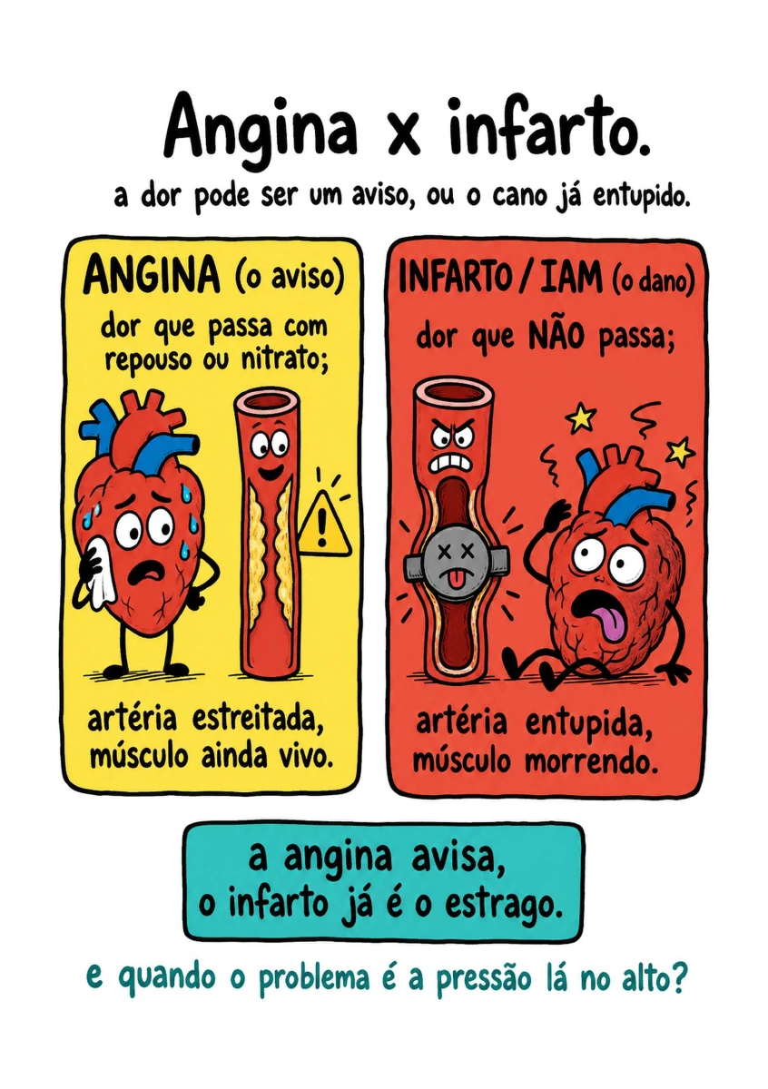 Ficha visual que compara angina e infarto