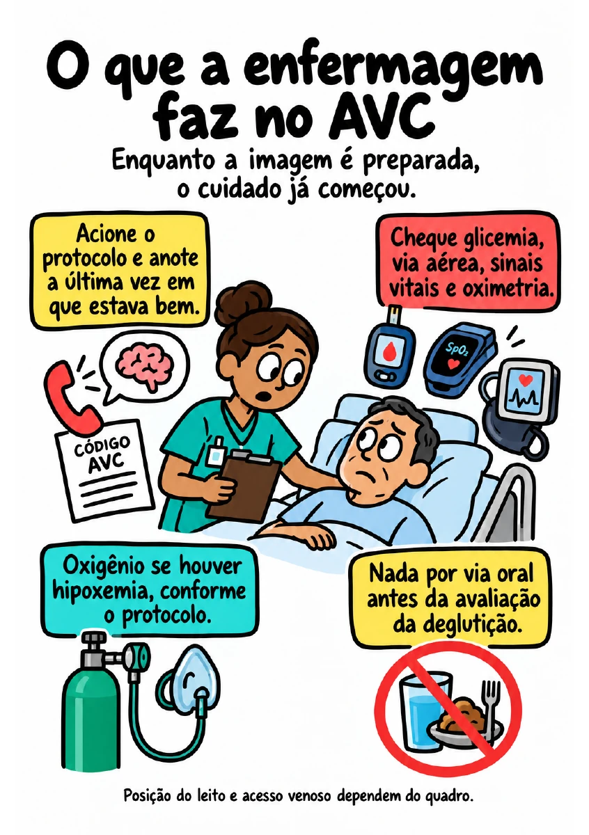 Ficha sobre ações de enfermagem na avaliação do AVC
