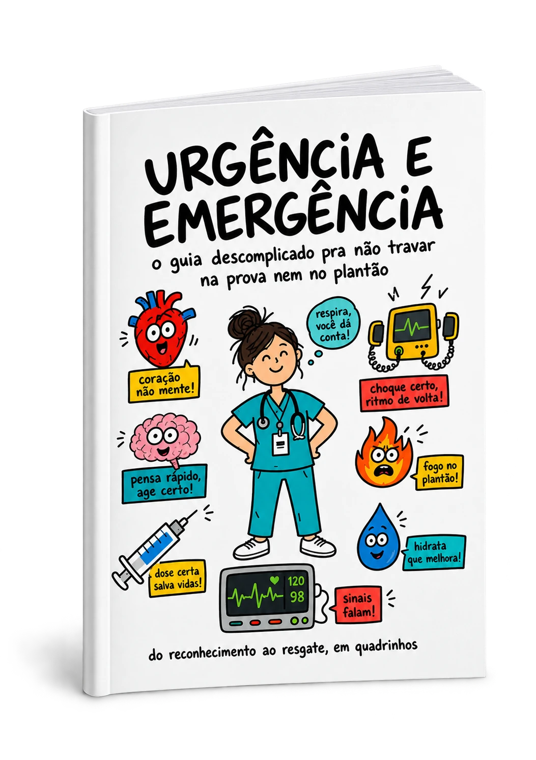 Mockup com a capa do PDF bônus de fichas visuais de Urgência e Emergência